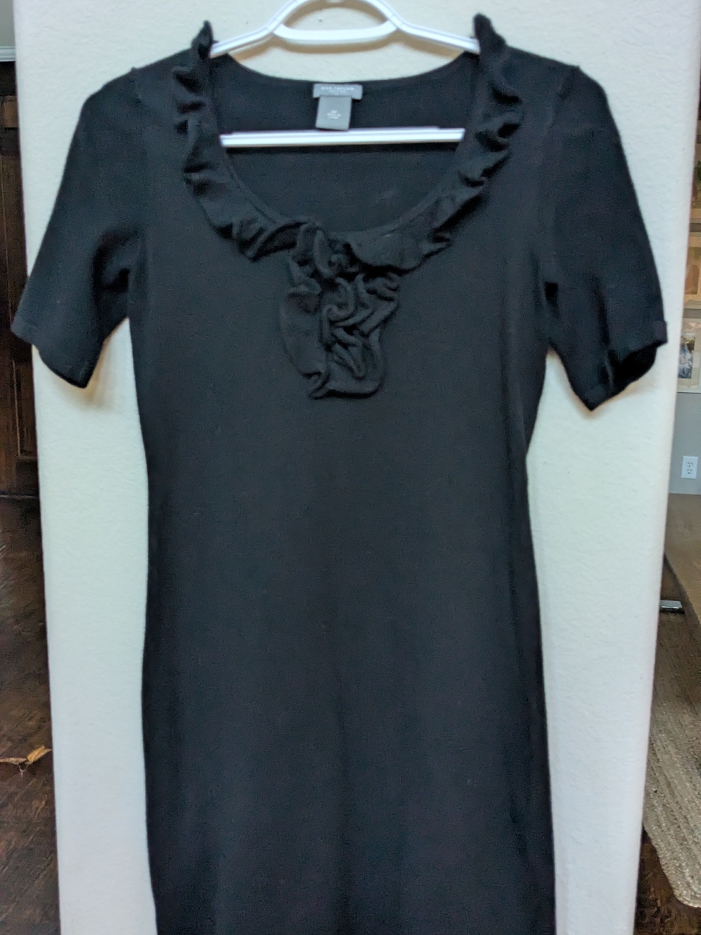 Ann Taylor Black Ruffle Scoop Mini Dress